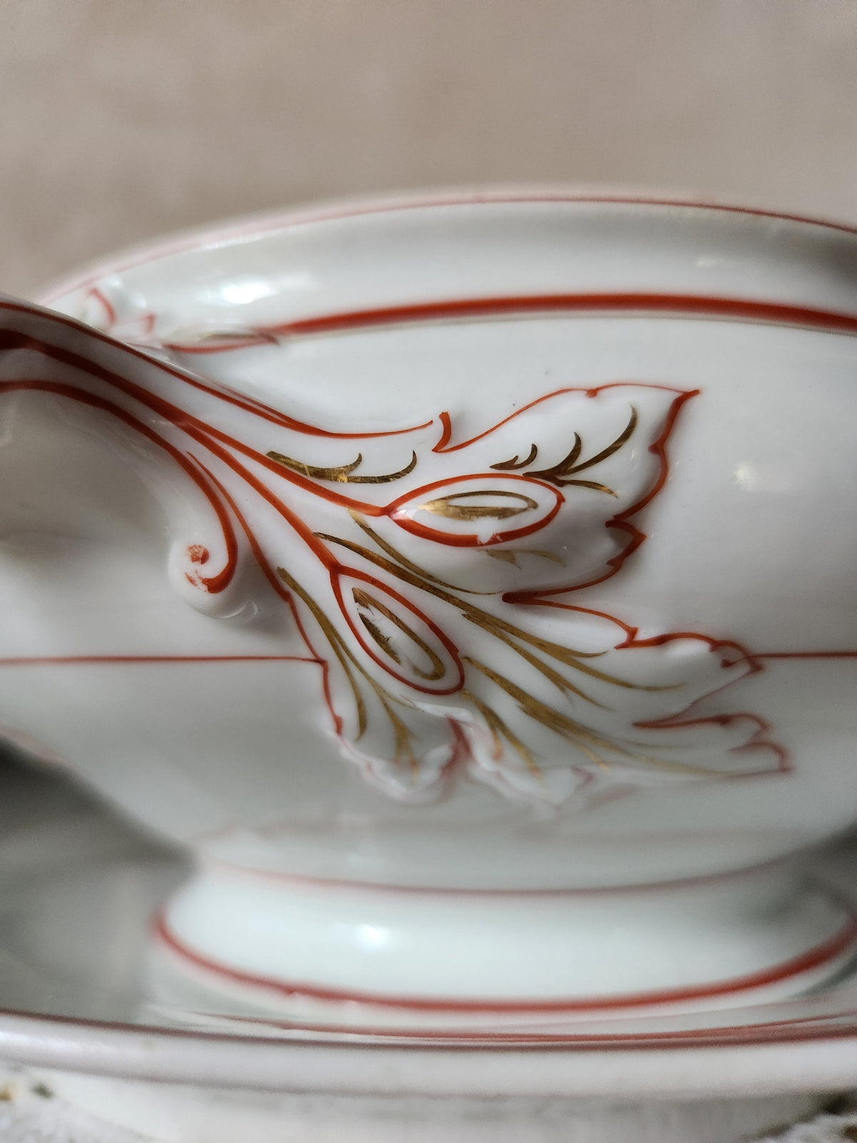 Antique Pillivuyt Soup Tureen: French Porcelain Serving Bowl & Plate, Gold Monogram