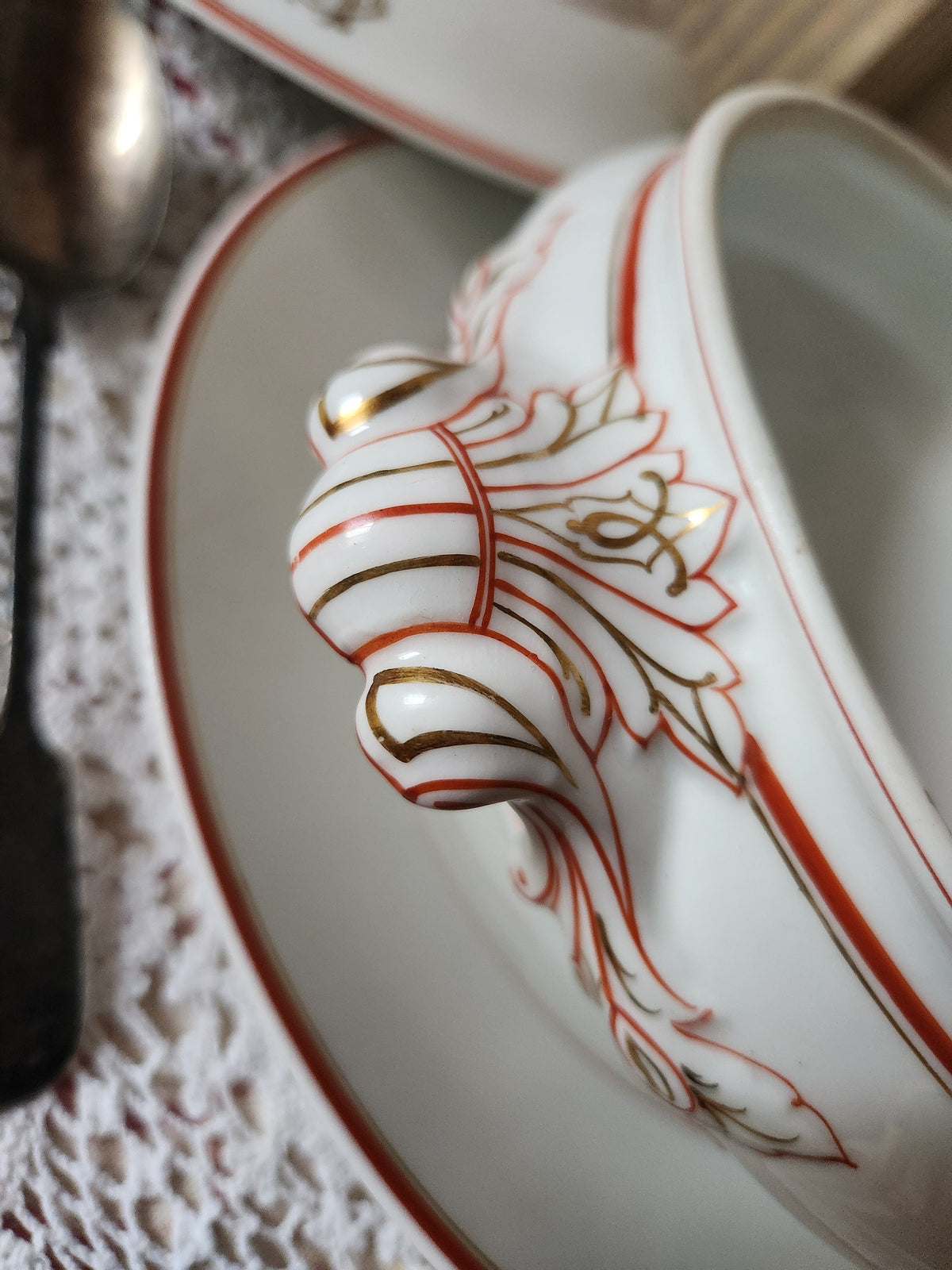 Antique Pillivuyt Soup Tureen: French Porcelain Serving Bowl & Plate, Gold Monogram