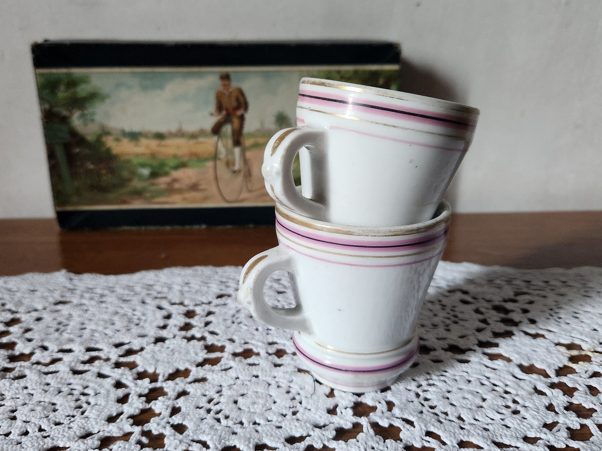Antique French Brulot Coffee Cups: Heavy Whiteware Demi-Tasse, 1800s Bistroware
