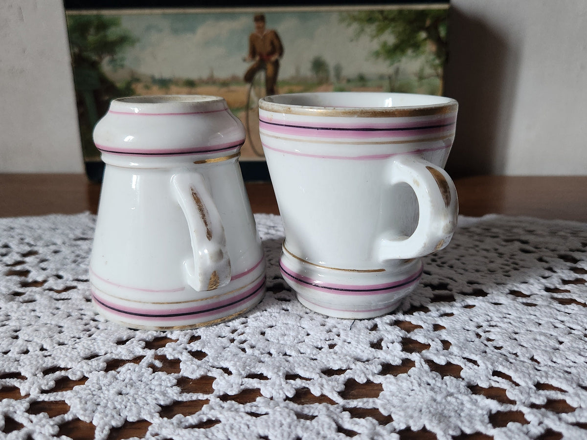 Antique French Brulot Coffee Cups: Heavy Whiteware Demi-Tasse, 1800s Bistroware