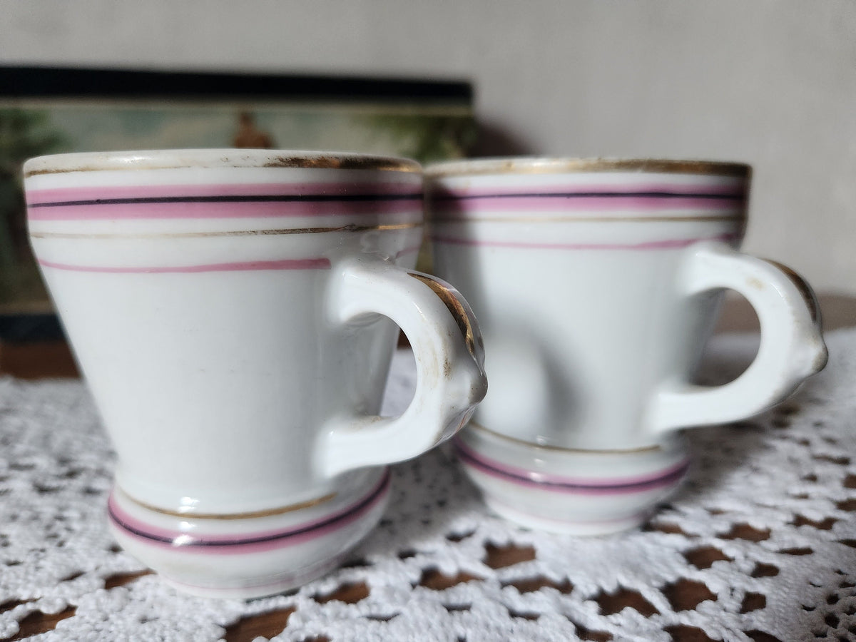 Antique French Brulot Coffee Cups: Heavy Whiteware Demi-Tasse, 1800s Bistroware