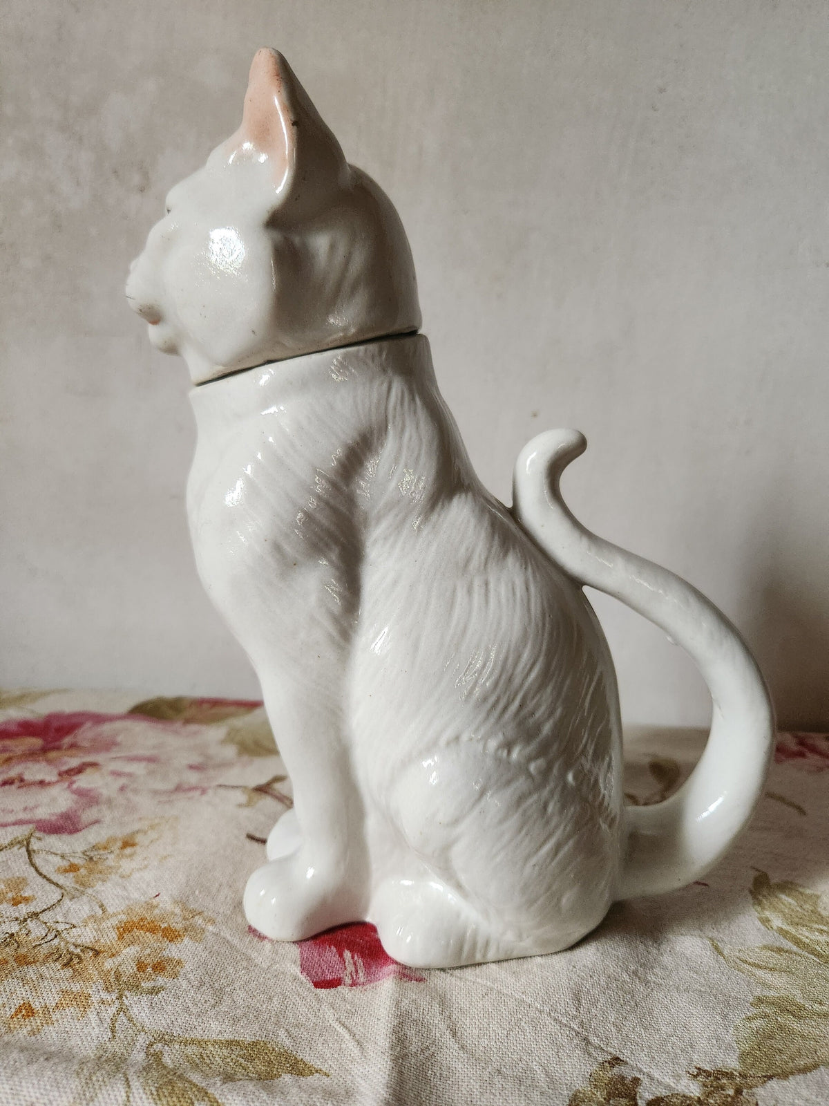 Antique French Majolica Cat Carafe: George Dreyfus Absinthe Pitcher
