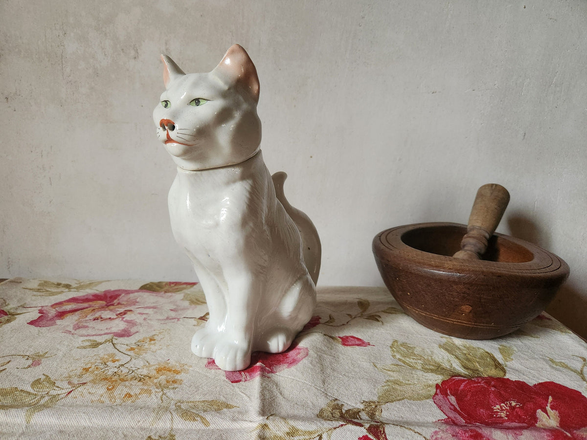 Antique French Majolica Cat Carafe: George Dreyfus Absinthe Pitcher