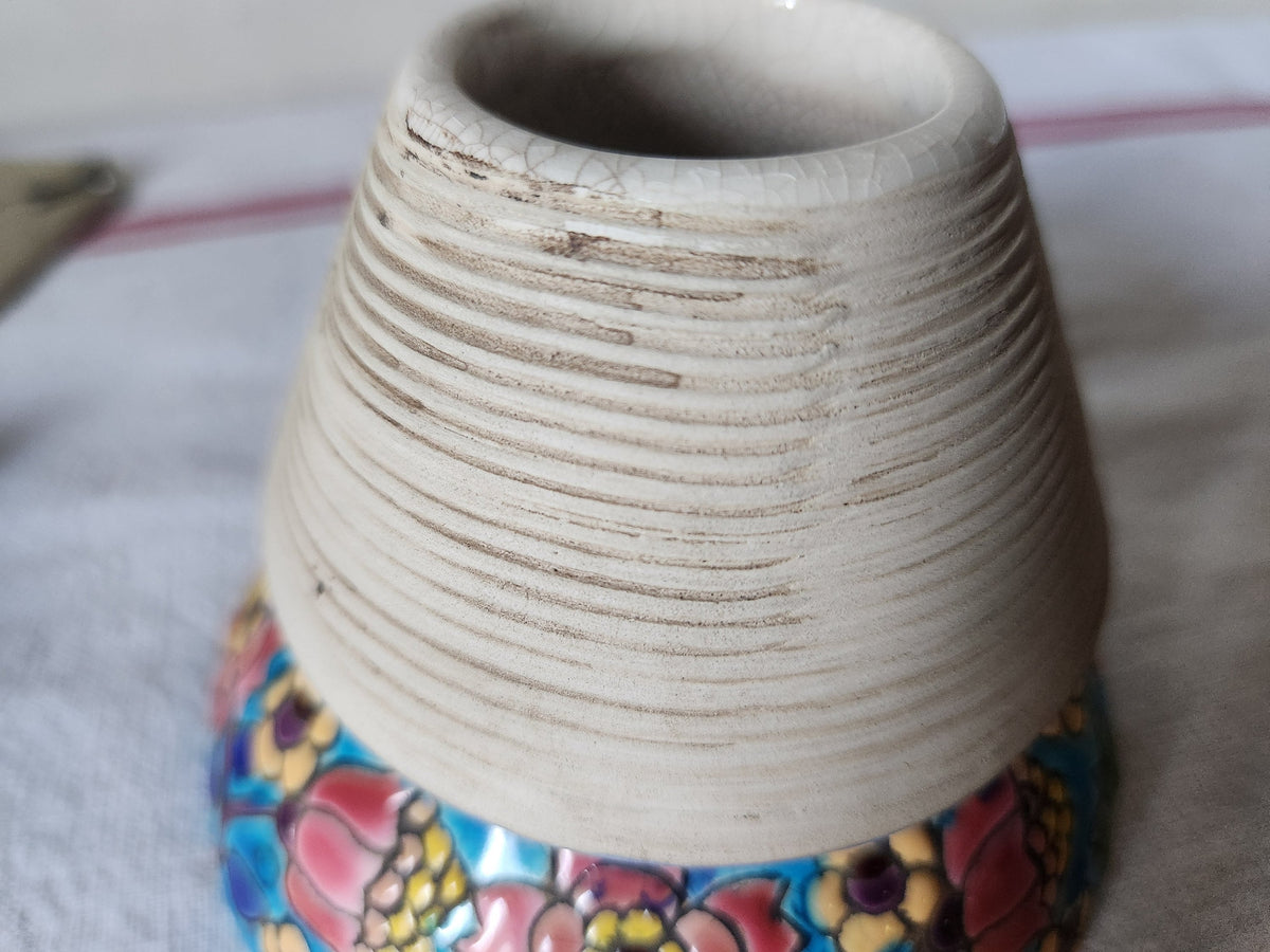 Antique Longwy Floral Enamel Match Striker Pot: French Barware
