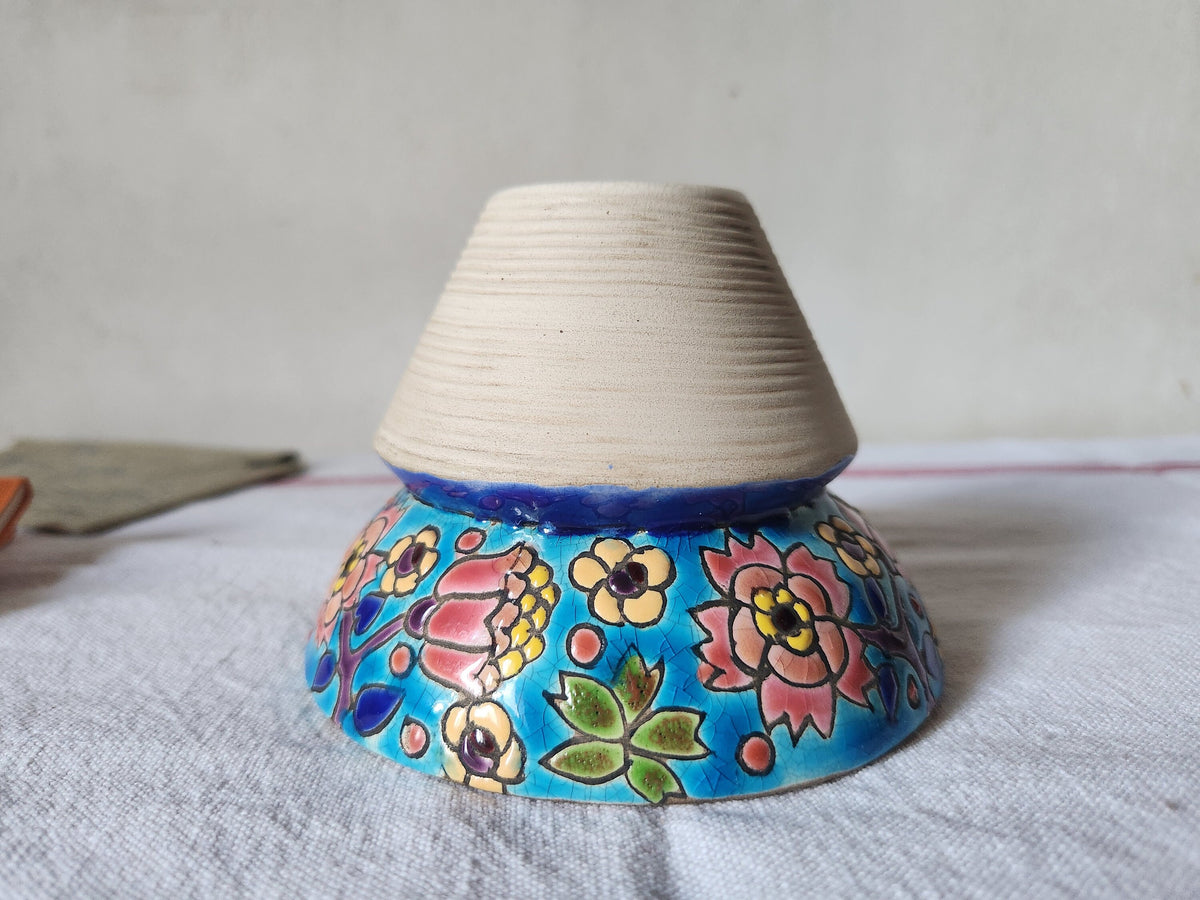 Antique Longwy Floral Enamel Match Striker Pot: French Barware