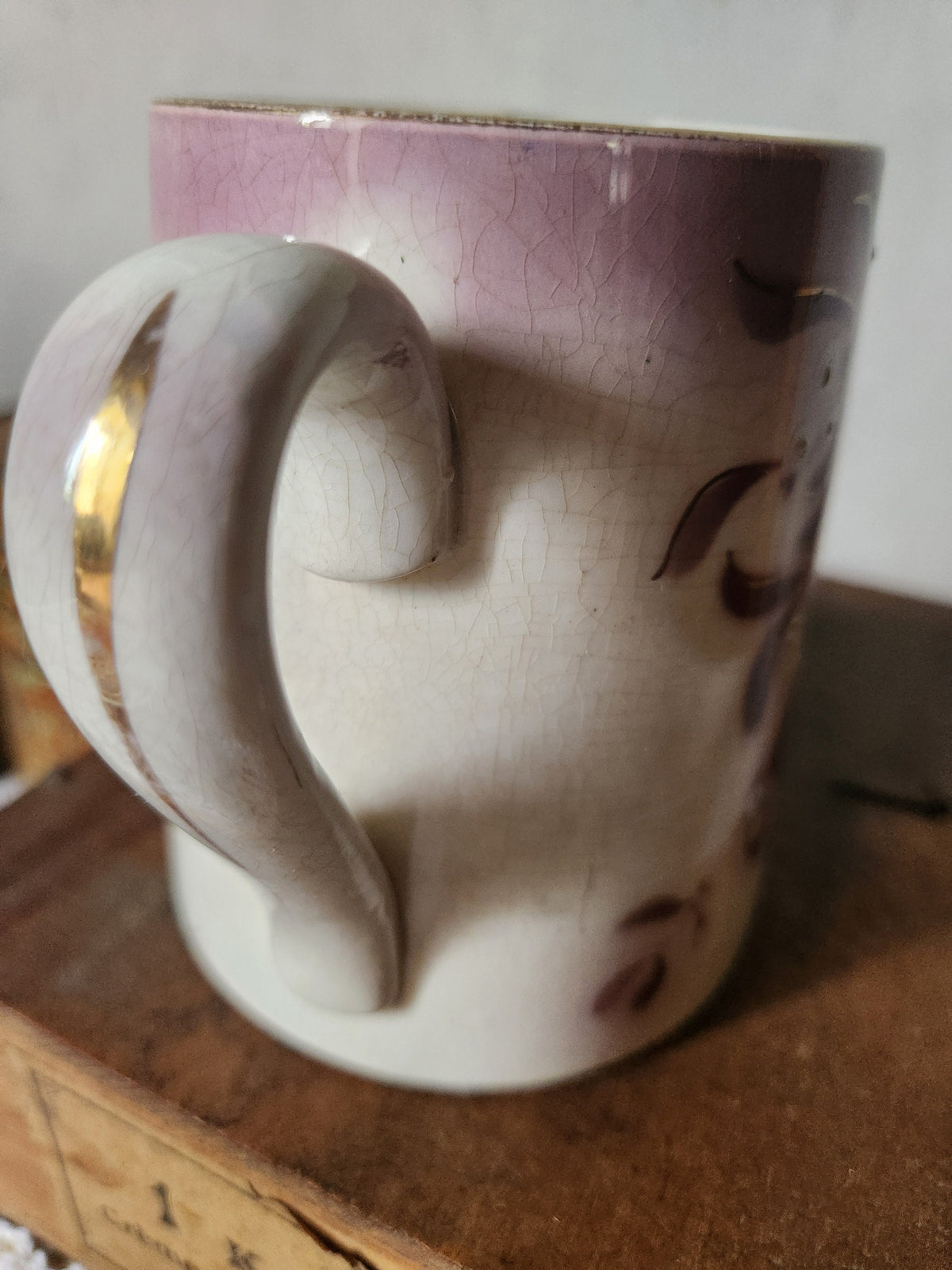 Antique Ironstone Jug: Digoin Sarreguemines, Mauve Mistletoe Design