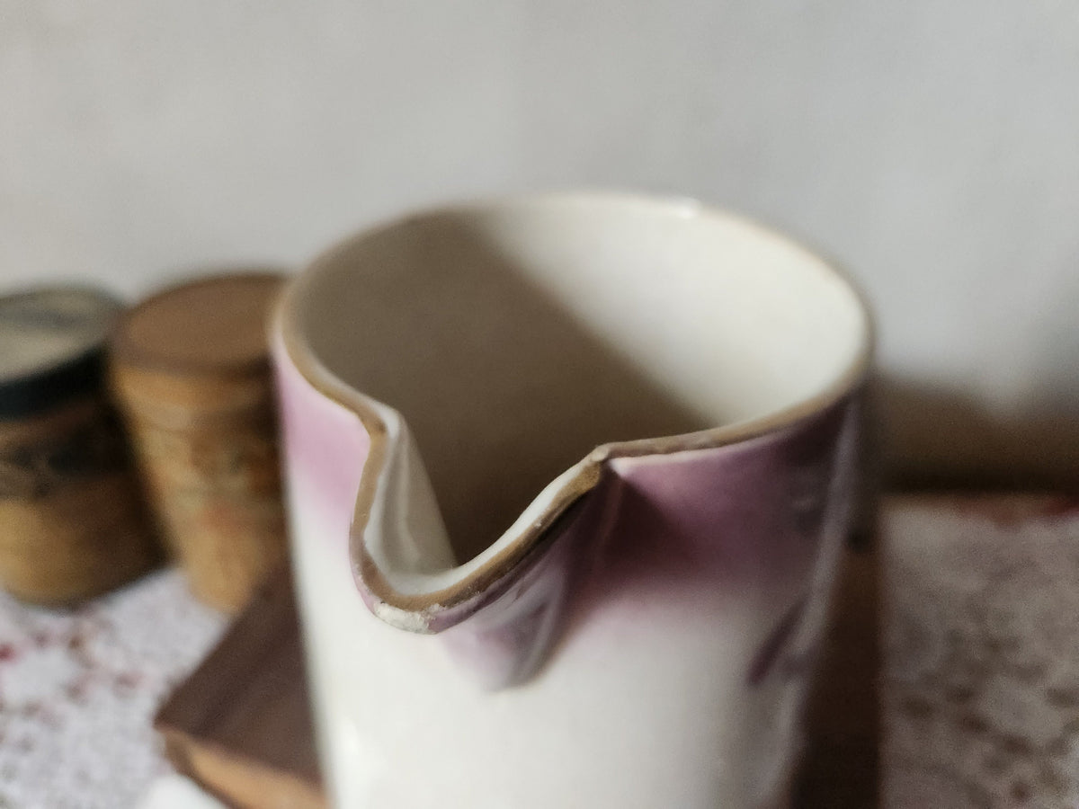 Antique Ironstone Jug: Digoin Sarreguemines, Mauve Mistletoe Design