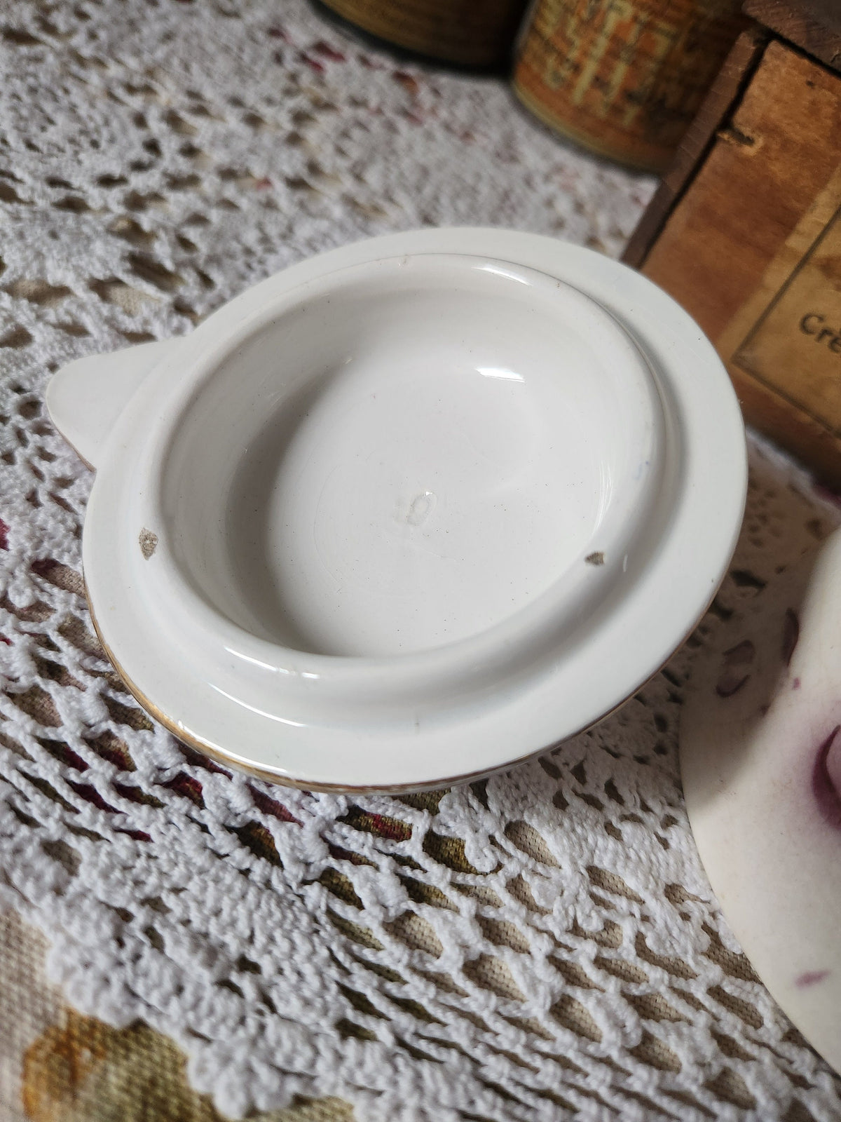 Antique Ironstone Jug: Digoin Sarreguemines, Mauve Mistletoe Design