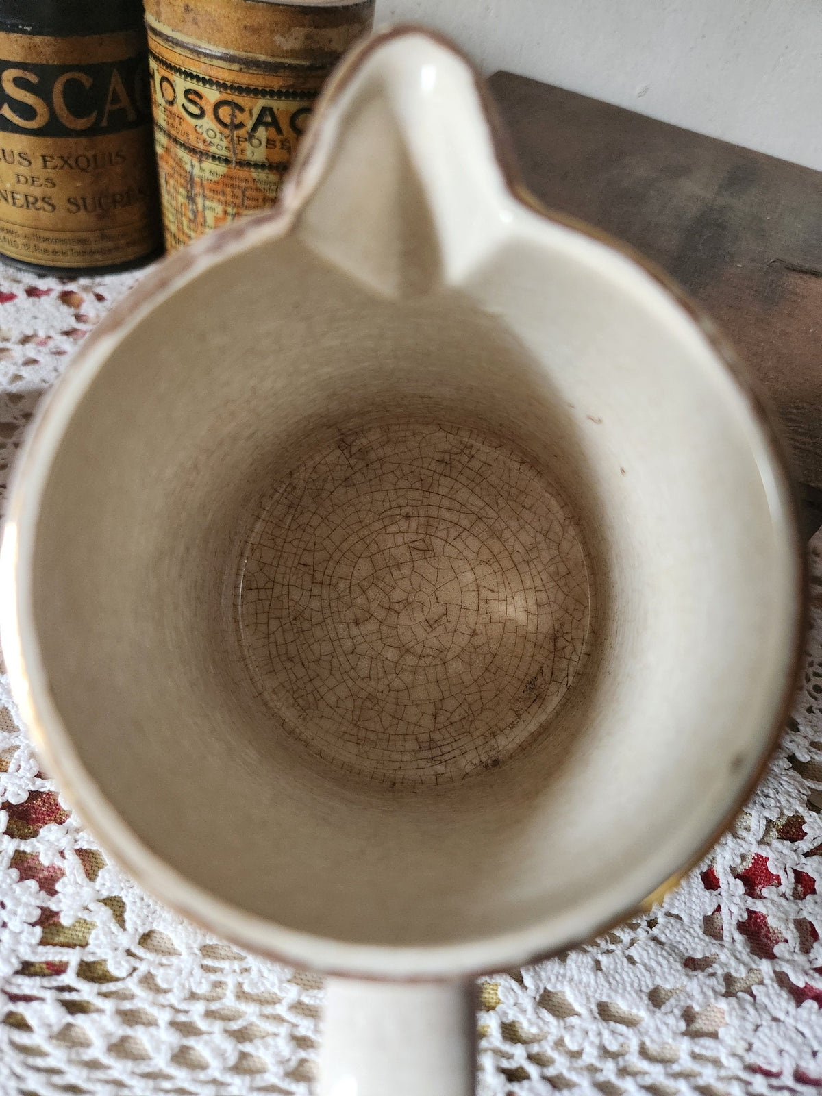 Antique Ironstone Jug: Digoin Sarreguemines, Mauve Mistletoe Design