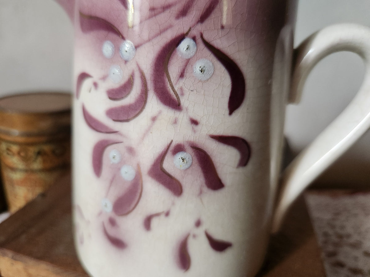 Antique Ironstone Jug: Digoin Sarreguemines, Mauve Mistletoe Design