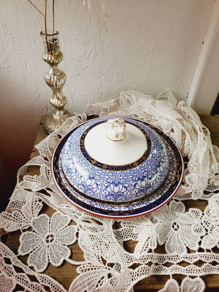Antike Royal Worcester Butterglocke Blaue Lilie 1881