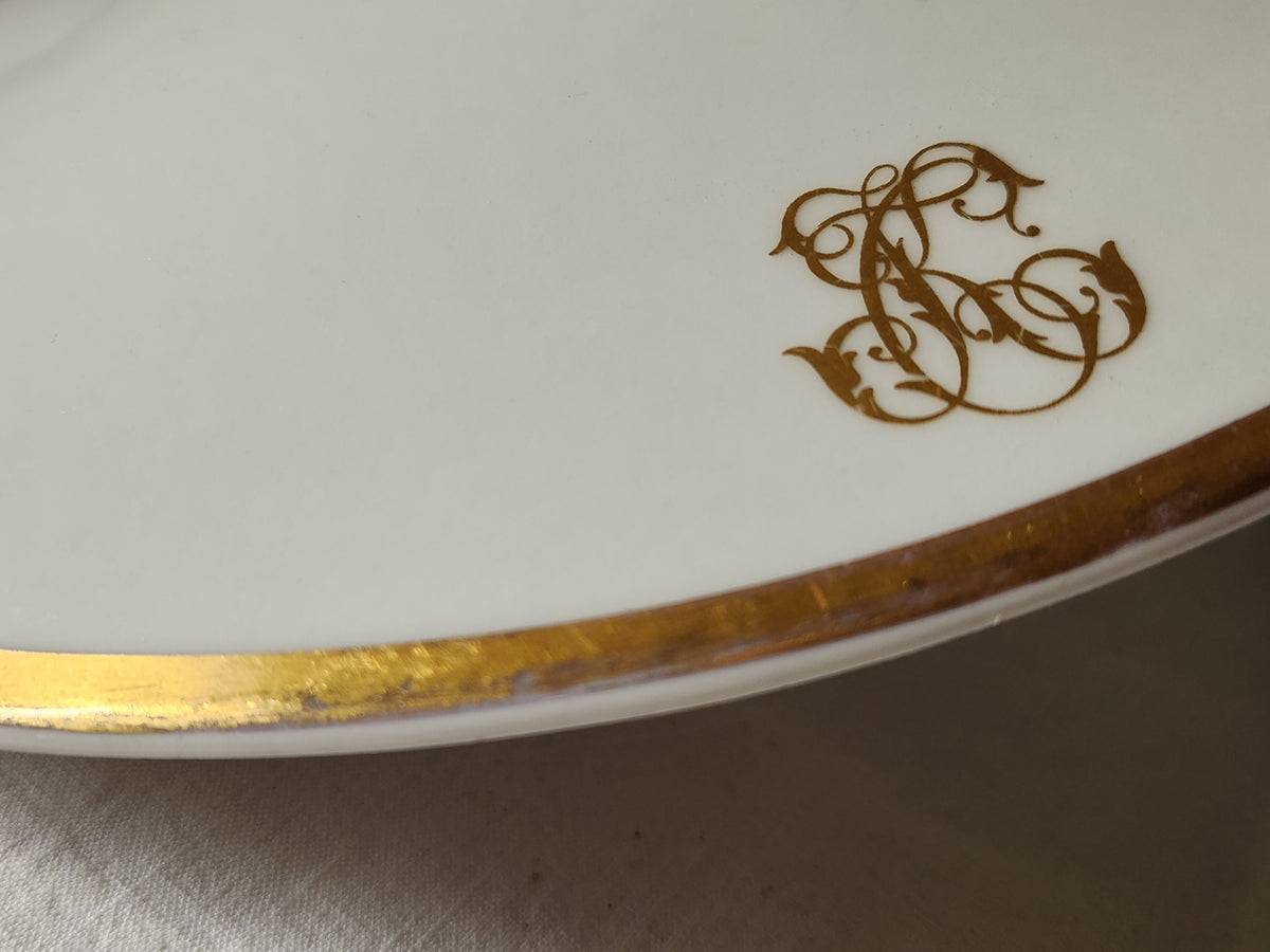 Antique Bernardaud Limoges Soup Tureen: 1920s French Porcelain, Gold Monogram