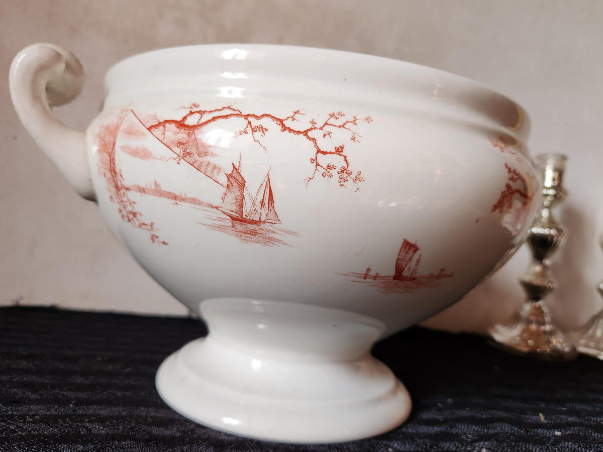 Antique Ironstone Tureen: Petrus Regout Red Marines Series