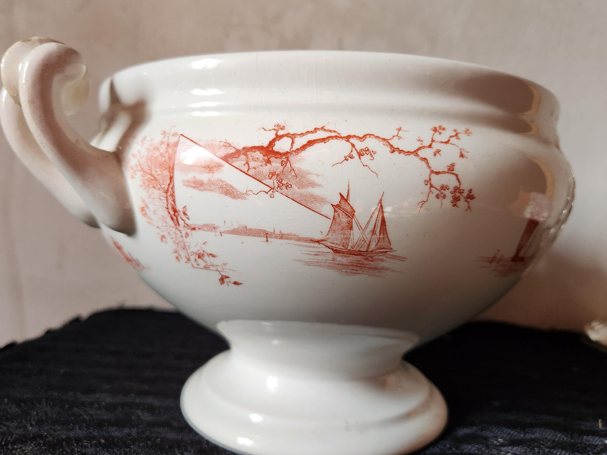 Antique Ironstone Tureen: Petrus Regout Red Marines Series