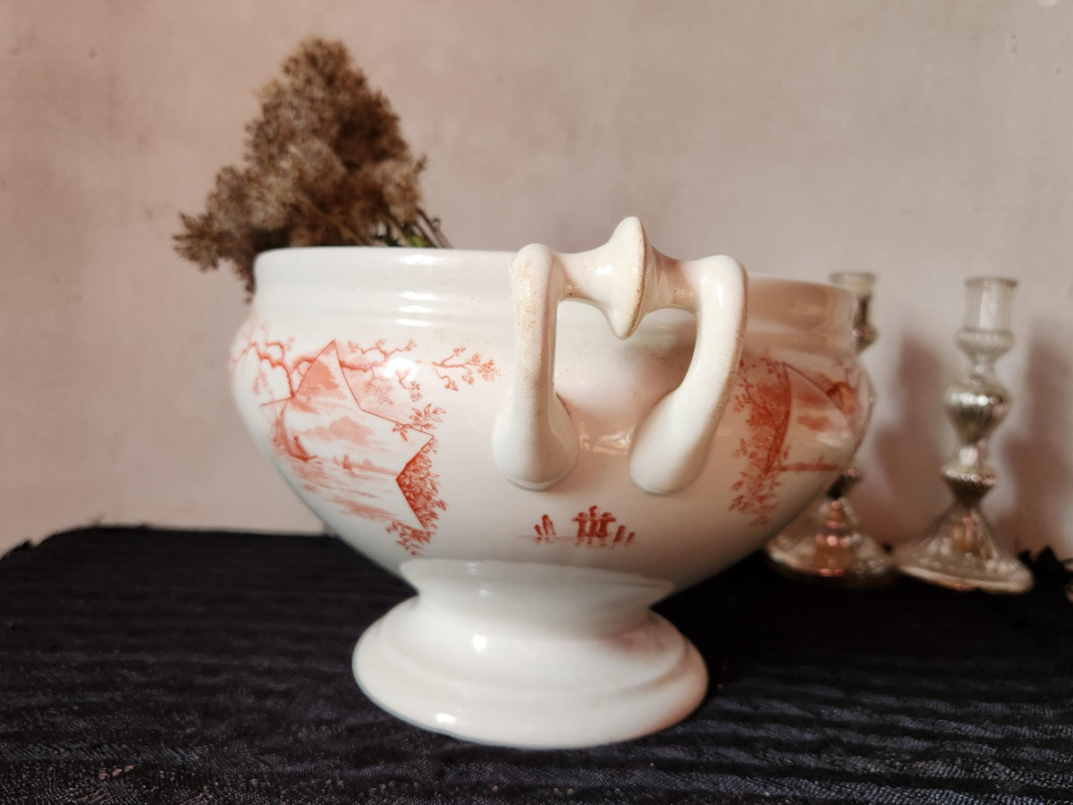 Antique Ironstone Tureen: Petrus Regout Red Marines Series