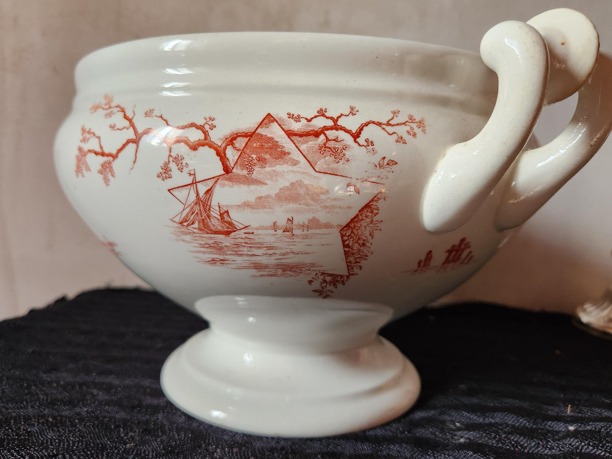 Antique Ironstone Tureen: Petrus Regout Red Marines Series