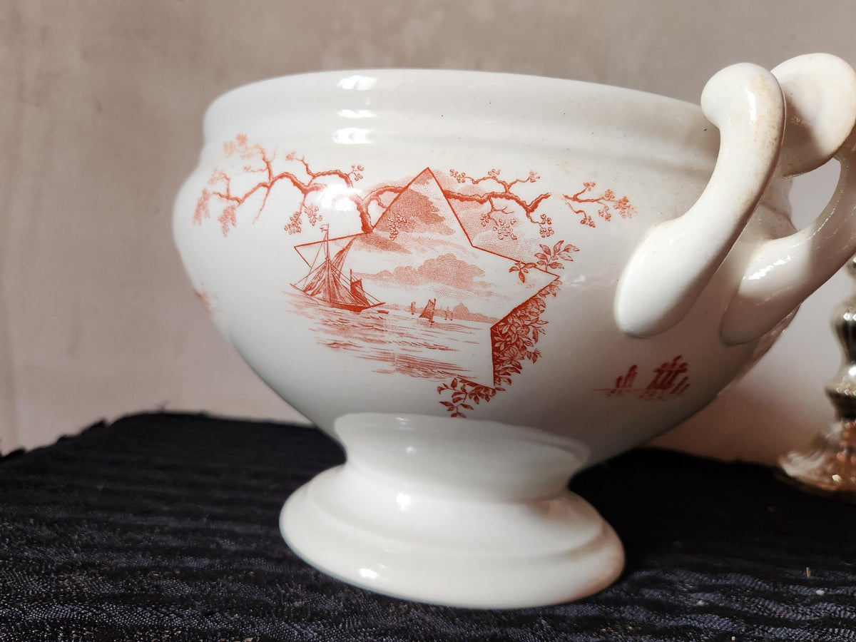 Antique Ironstone Tureen: Petrus Regout Red Marines Series
