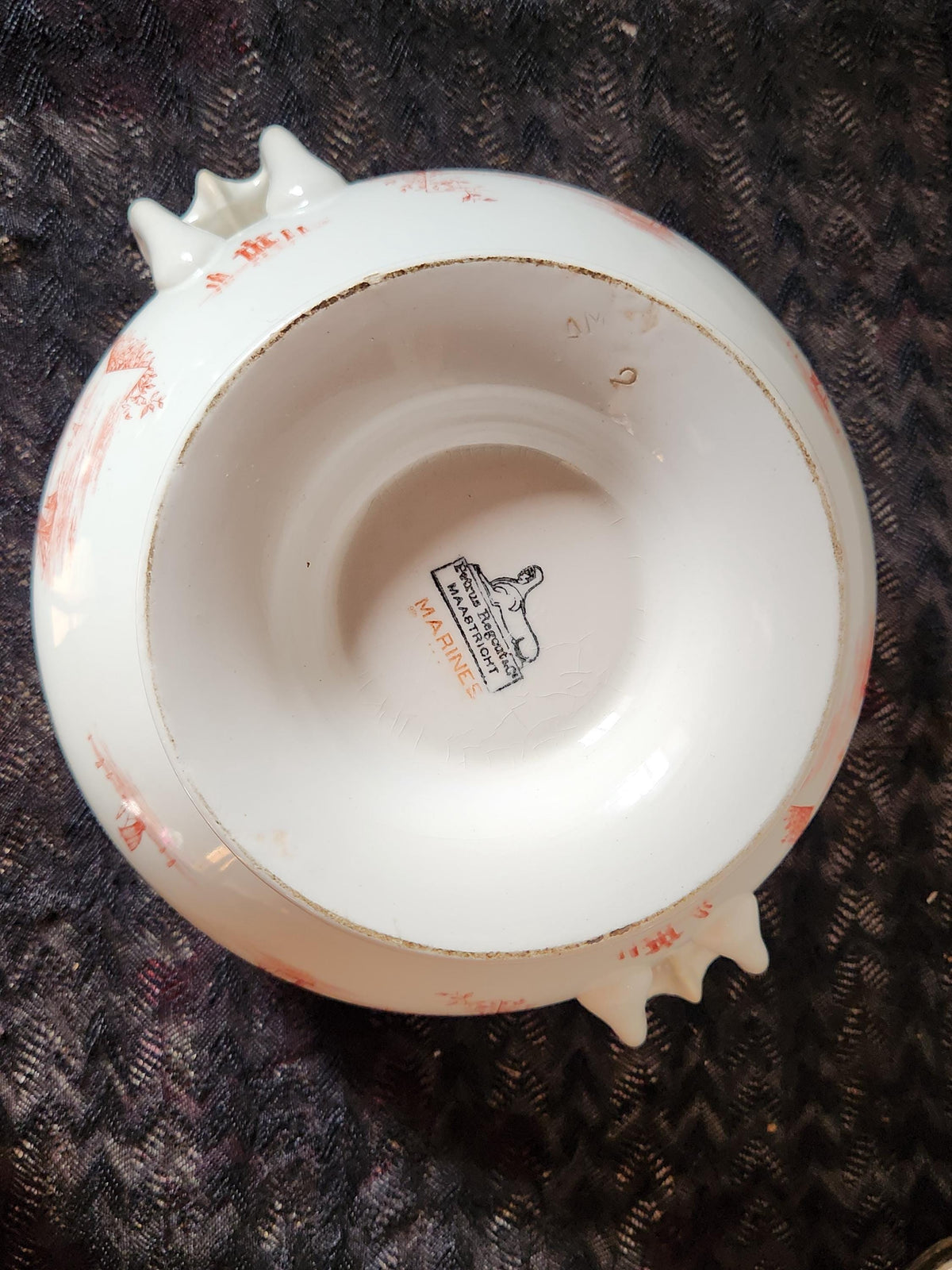 Antique Ironstone Tureen: Petrus Regout Red Marines Series