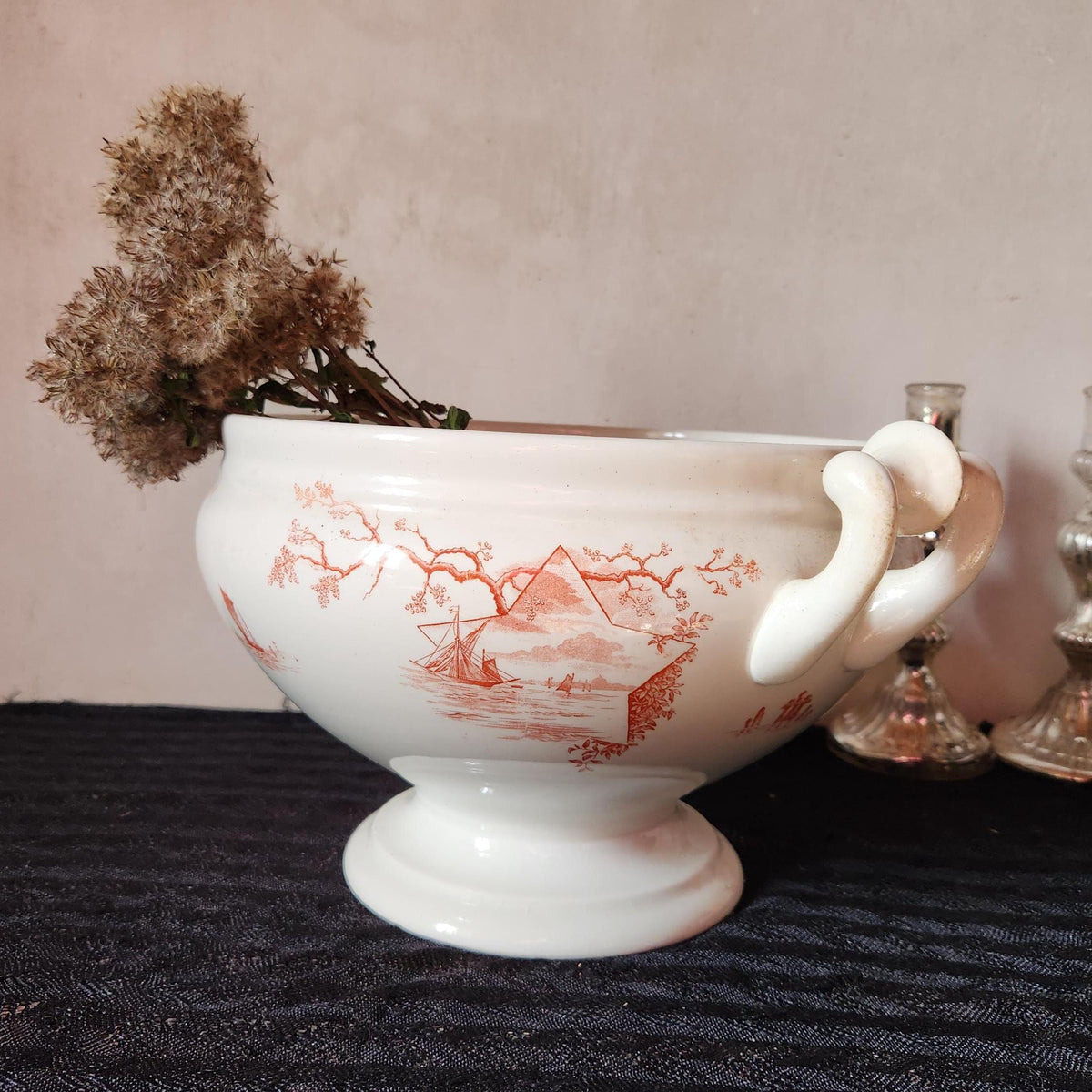 Antique Ironstone Tureen: Petrus Regout Red Marines Series