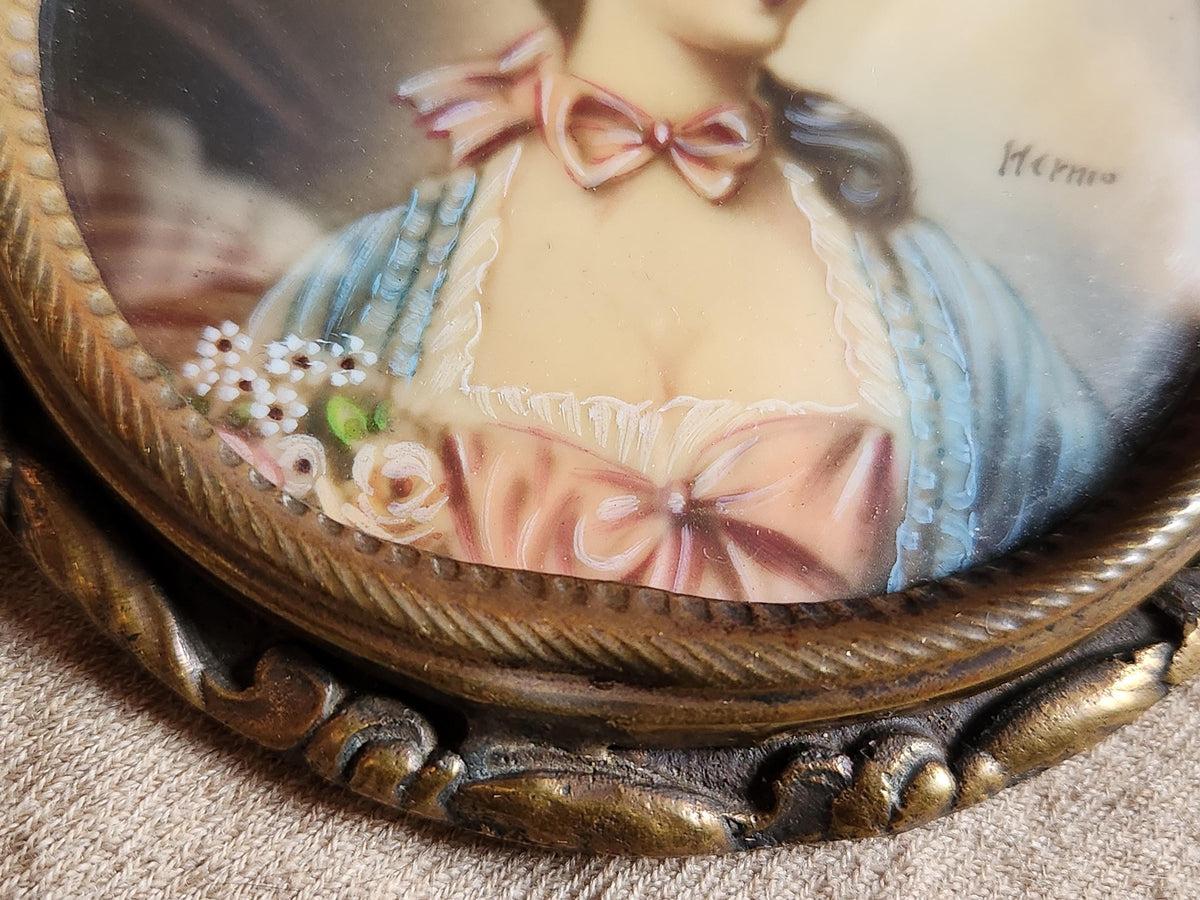Miniatures françaises anciennes sur porcelaine, signées, XIXe siècle, style Louis XVI