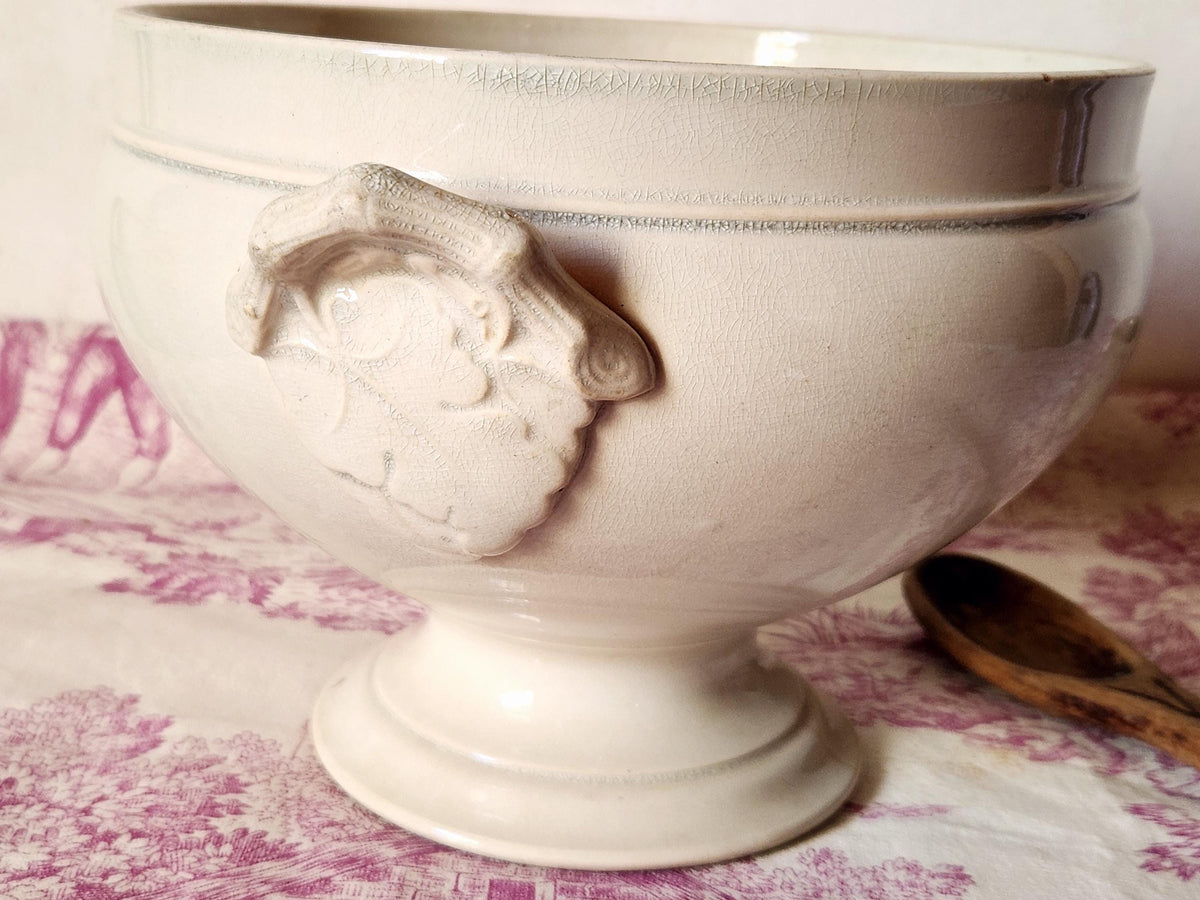 Antique 1800s Choisy Le Roi TEA STAINED Ironstone Tureen Bowl: French Country Decor