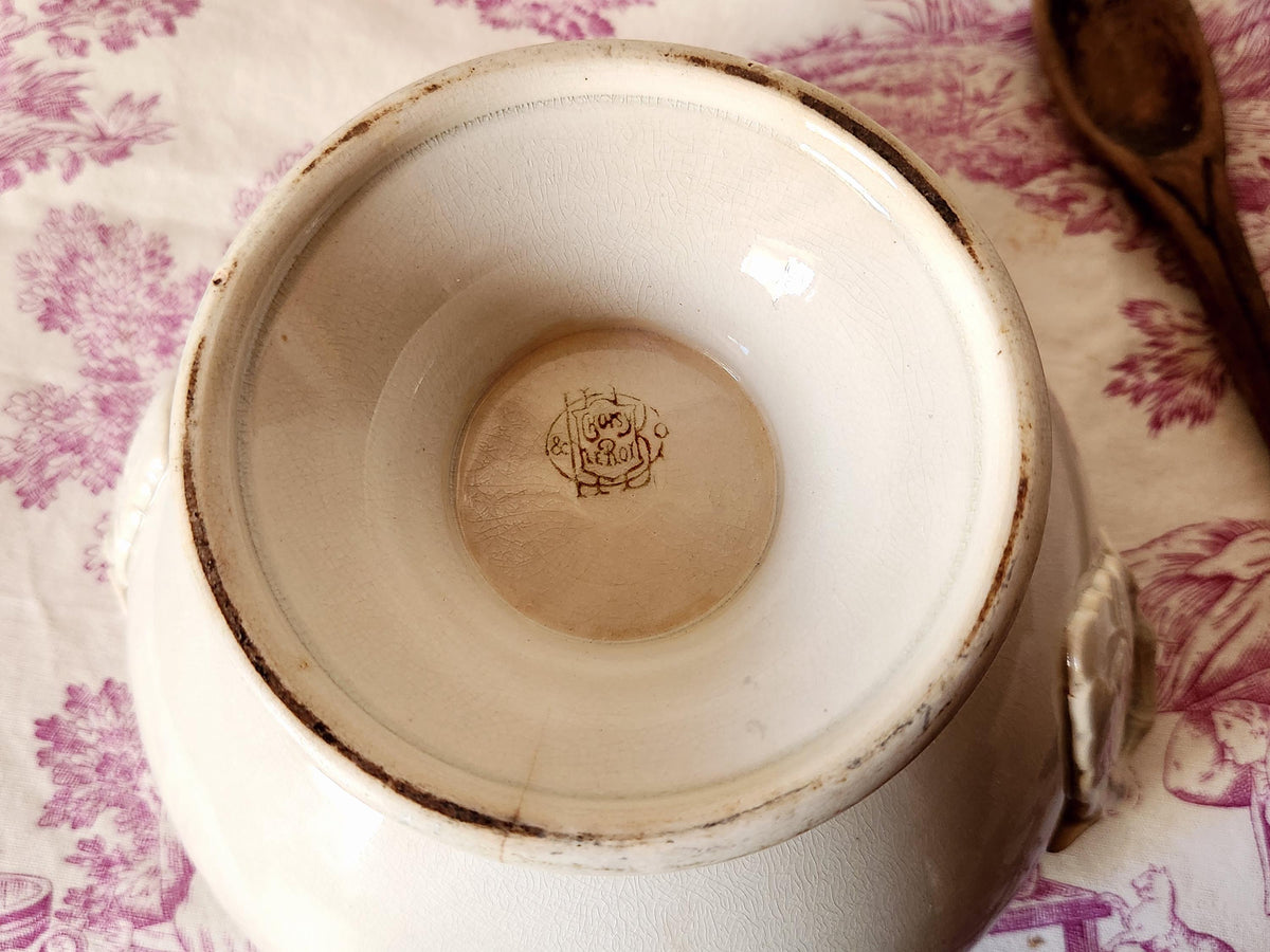 Antique 1800s Choisy Le Roi TEA STAINED Ironstone Tureen Bowl: French Country Decor