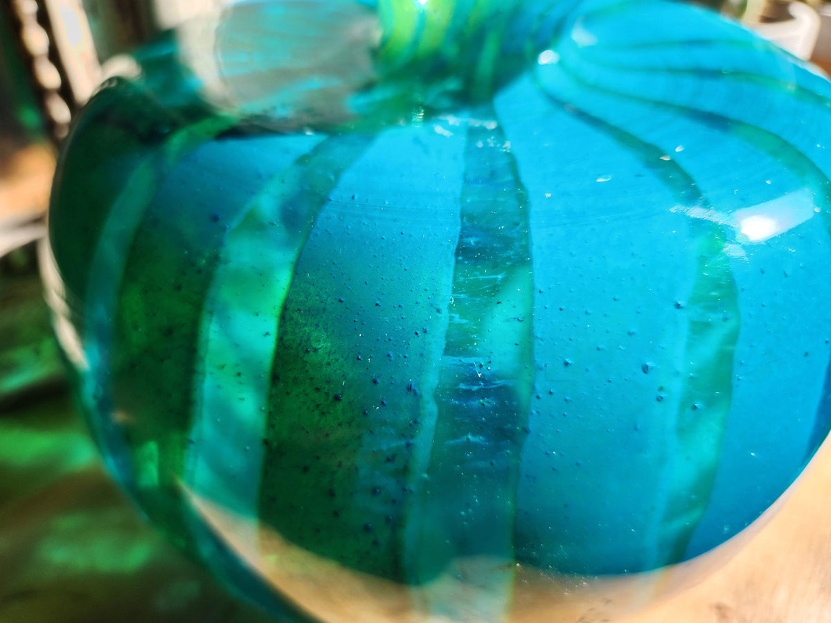 Vintage Mdina Glass Vase: 1976 Blue & Yellow Swirl, Hand Blown