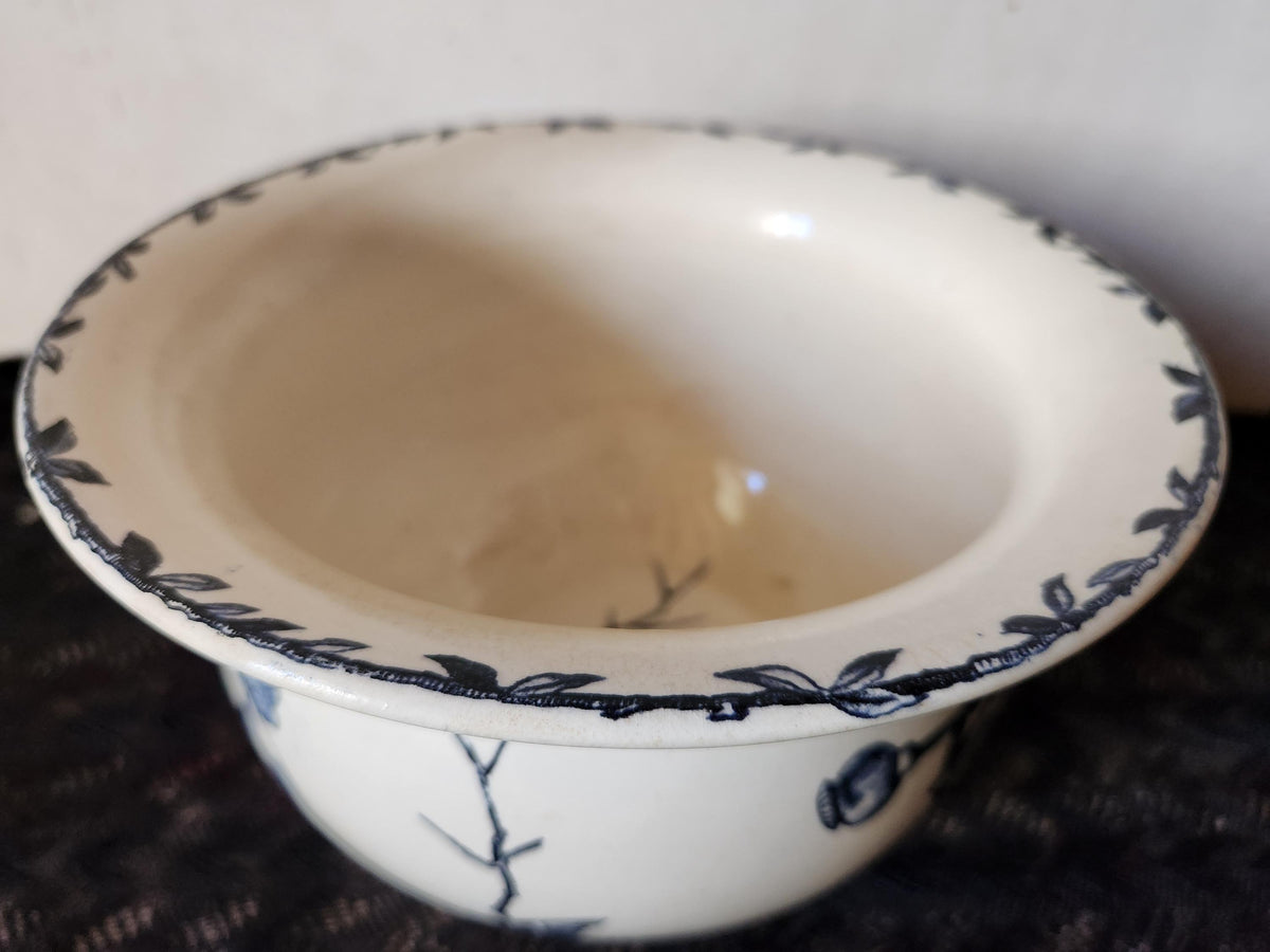 Antique French 1800s HB & Cie Ironstone Chamber Pot: Oxford Black Transferware Bird Planter