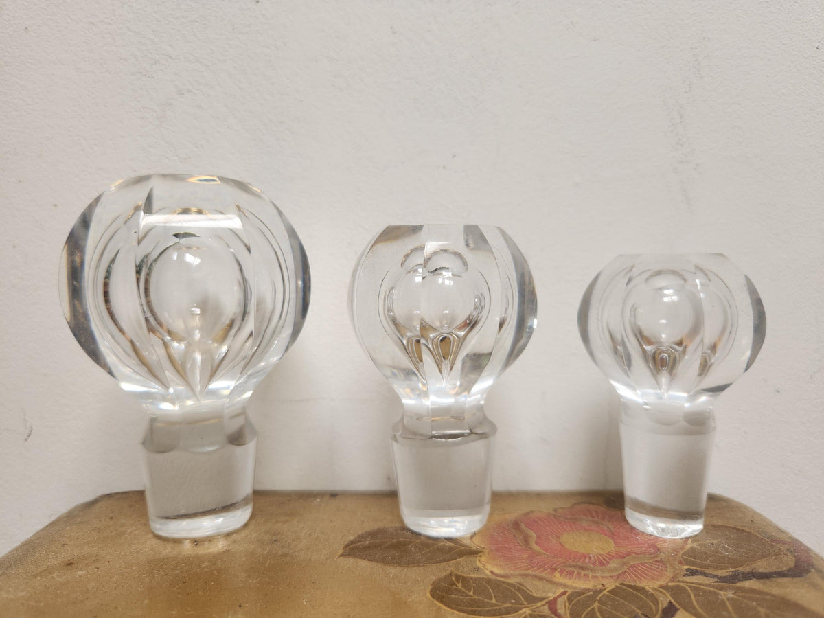 Vintage 3x Baccarat Malmaison Flat Cut Clear Crystal Perfume Bottles With Stoppers