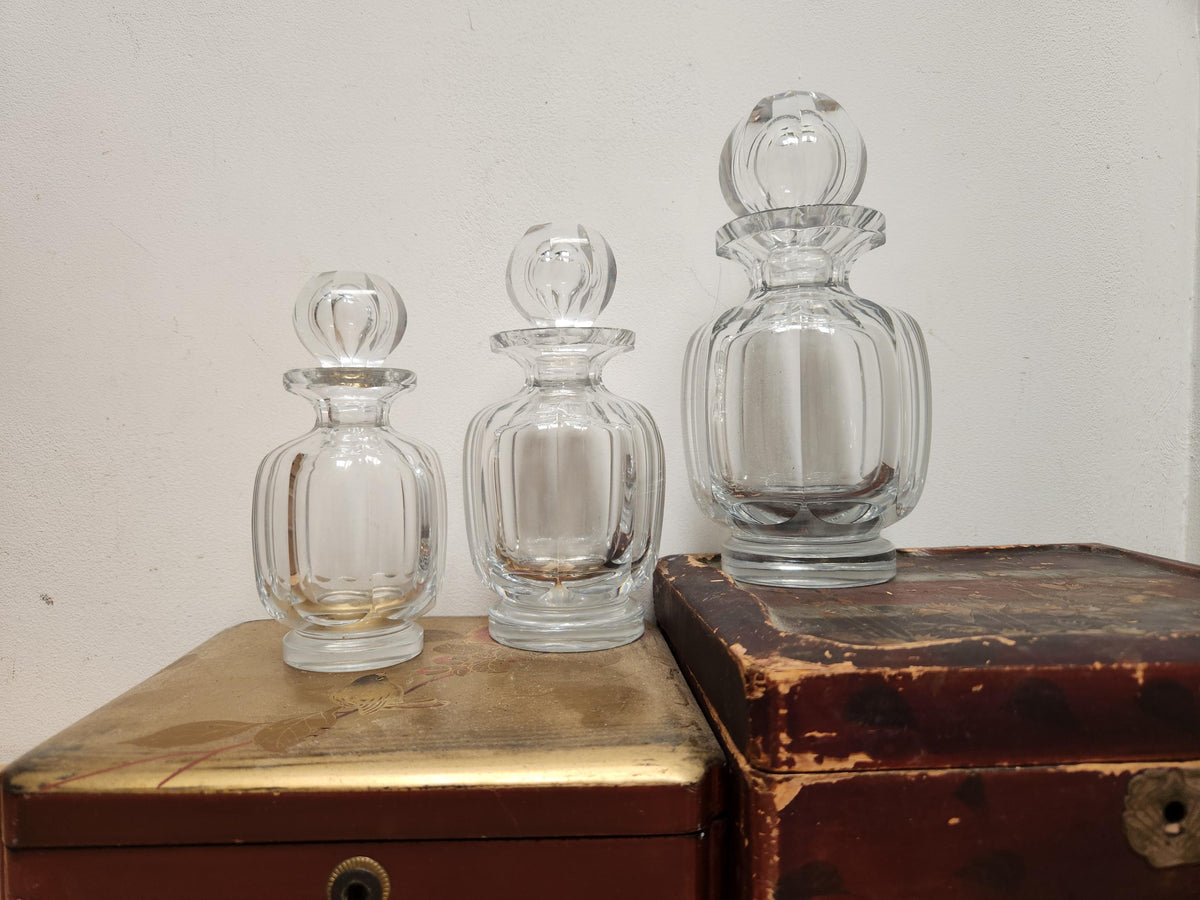 Vintage 3x Baccarat Malmaison Flat Cut Clear Crystal Perfume Bottles With Stoppers