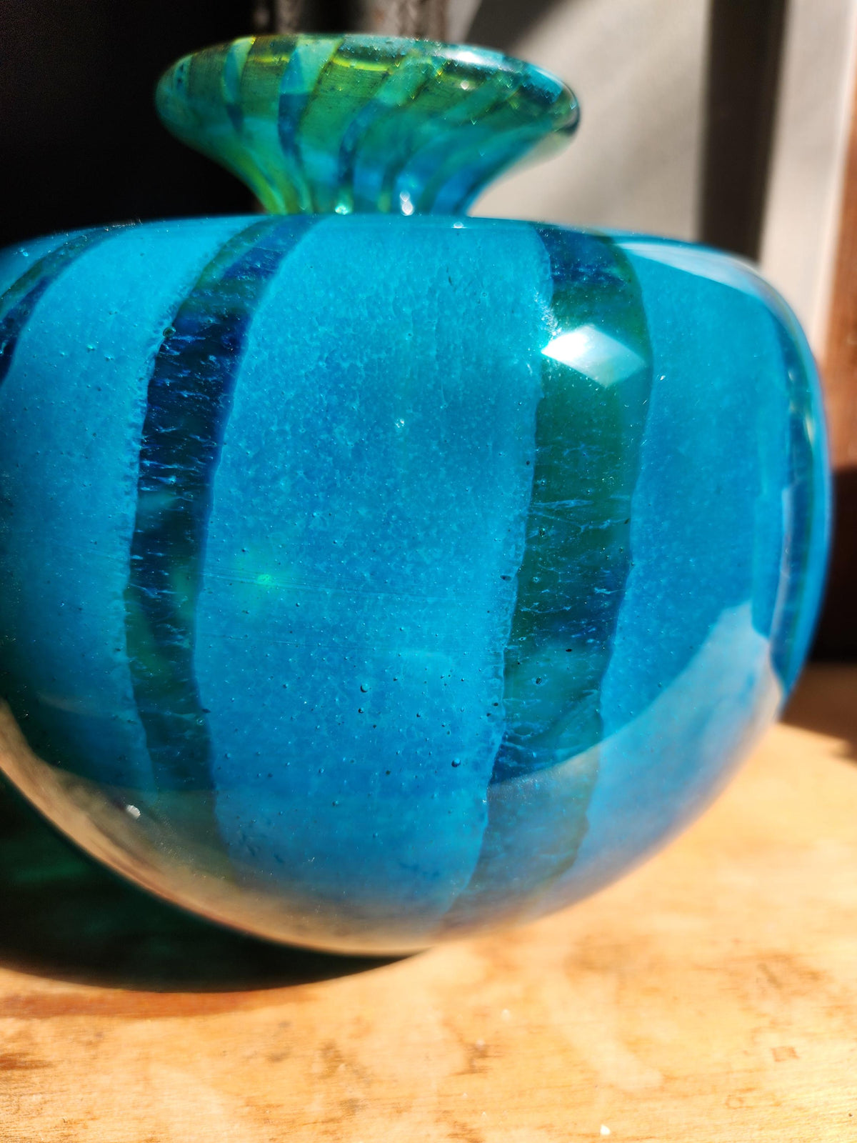 Vintage Mdina Glass Vase: 1976 Blue & Yellow Swirl, Hand Blown