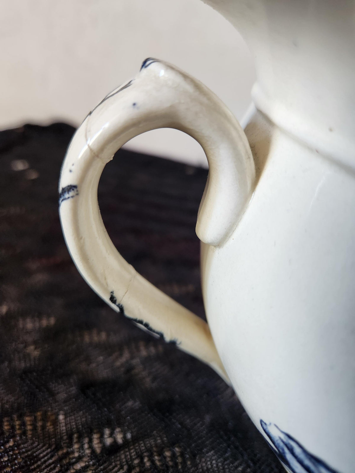 Antique French 1800s HB & Cie Ironstone Chamber Pot: Oxford Black Transferware Bird Planter