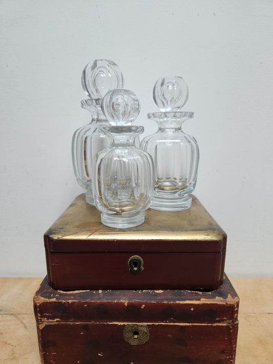 Vintage 3x Baccarat Malmaison Flat Cut Clear Crystal Perfume Bottles With Stoppers