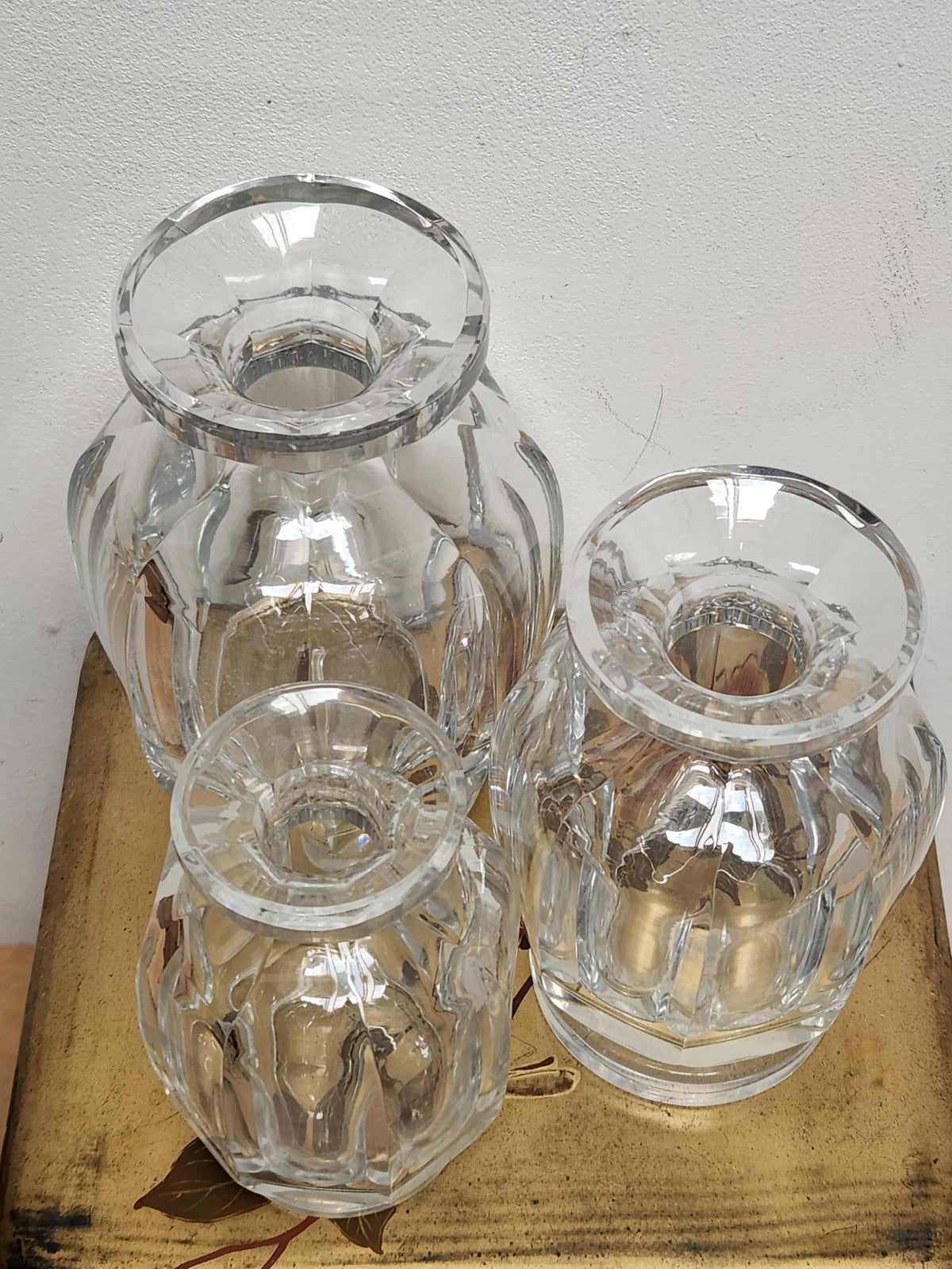 Vintage 3x Baccarat Malmaison Flat Cut Clear Crystal Perfume Bottles With Stoppers