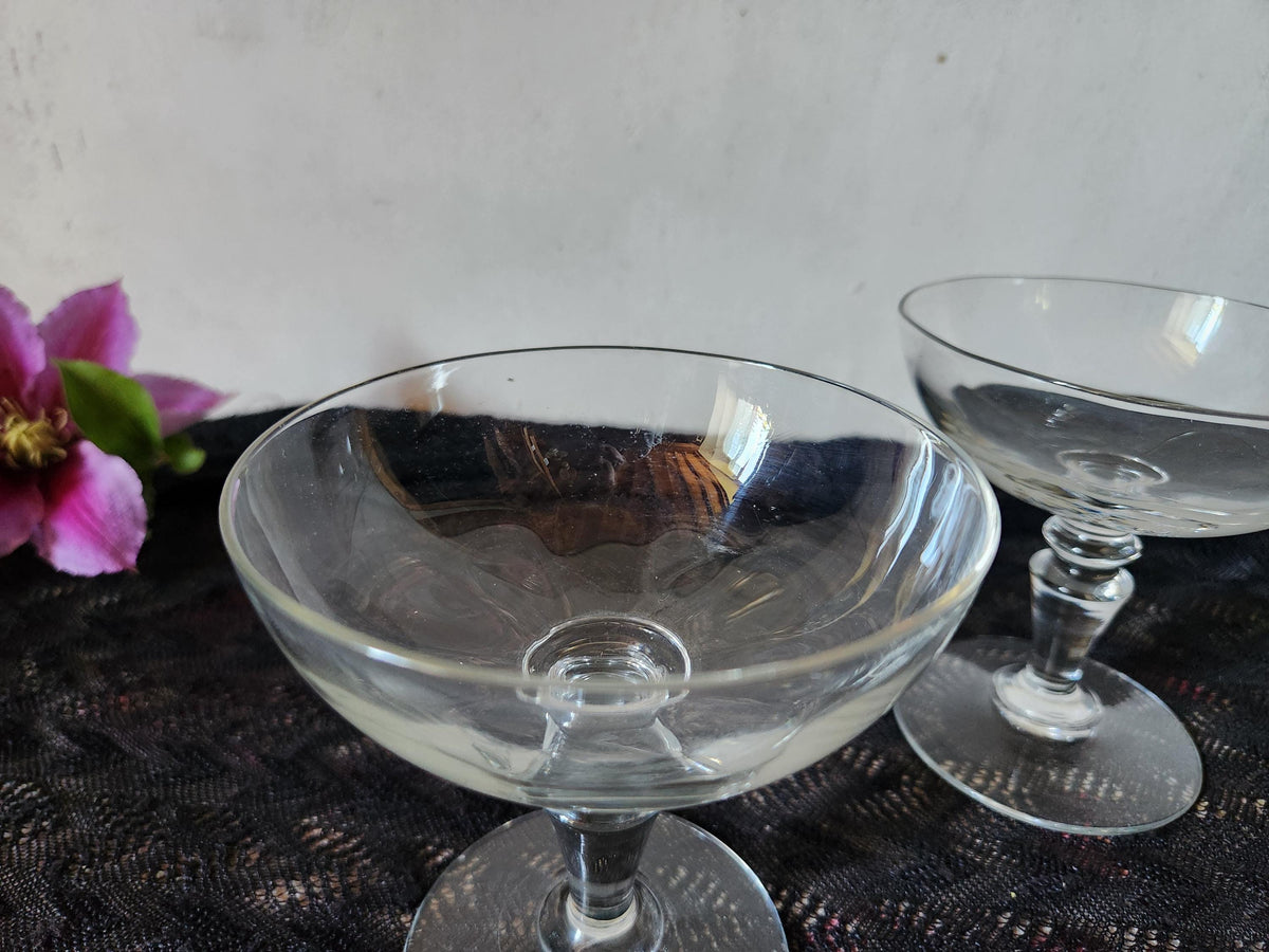 Vintage French Pair of 1940s Champagne Coupe Glasses