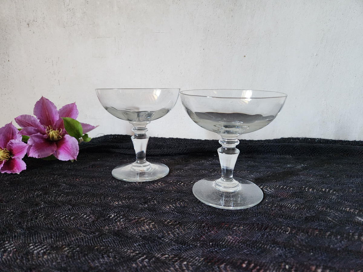 Vintage French Pair of 1940s Champagne Coupe Glasses