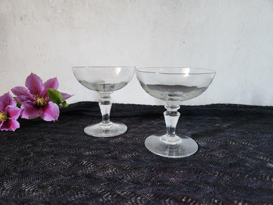 Vintage French Pair of 1940s Champagne Coupe Glasses