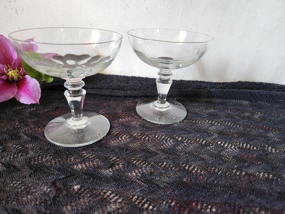 Vintage French Pair of 1940s Champagne Coupe Glasses