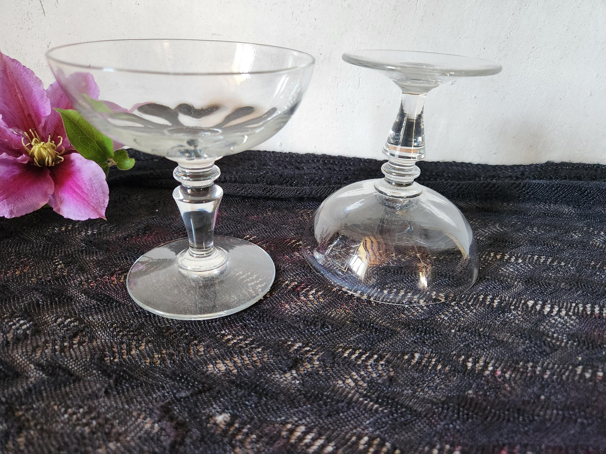 Vintage French Pair of 1940s Champagne Coupe Glasses