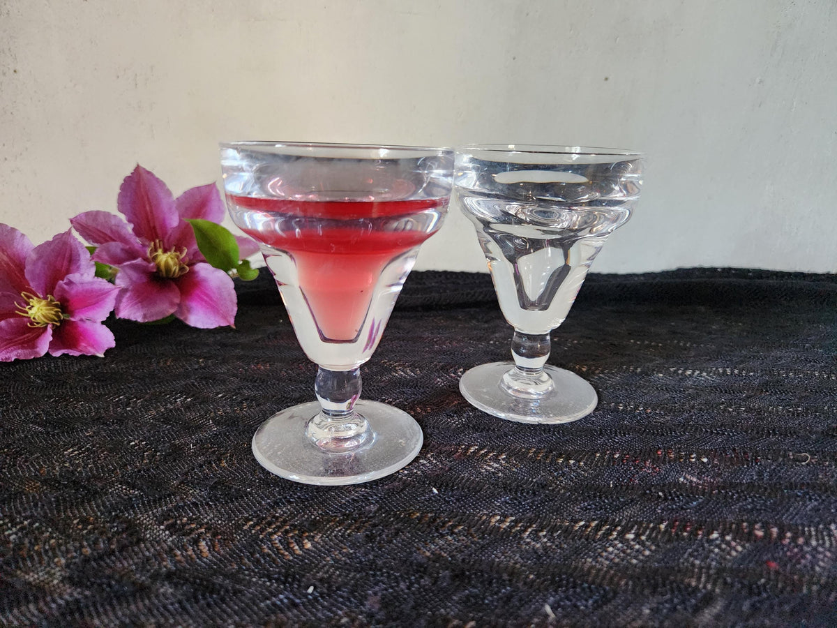 Antique French Pair Of Bistro Bar Glasses With Capacity Illusion