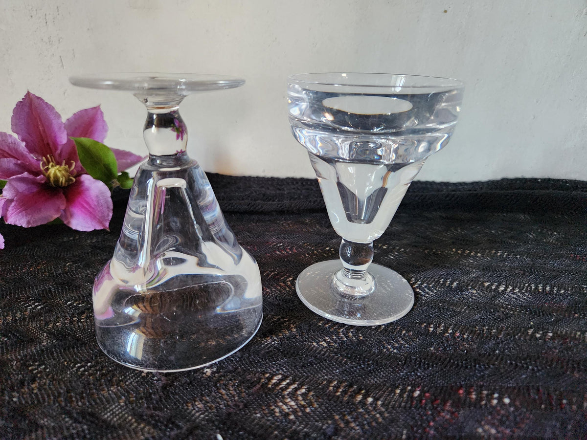 Antique French Pair Of Bistro Bar Glasses With Capacity Illusion