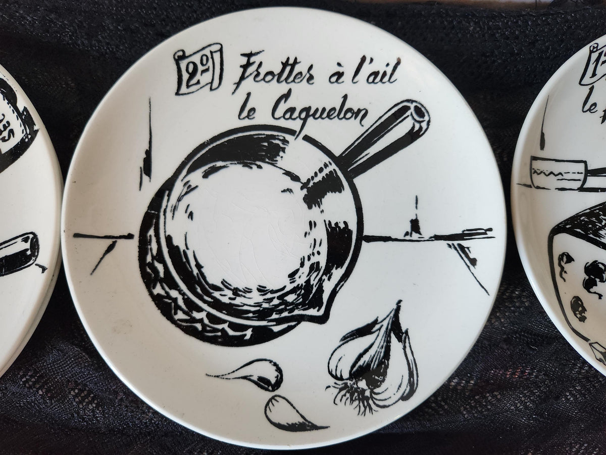 Vintage French GIEN Fondue Plates: Savoyard Recipes, Camembert Style Box 9-Piece Set