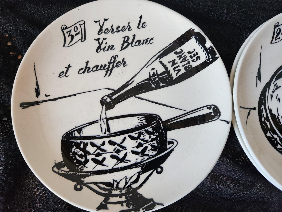 Vintage French GIEN Fondue Plates: Savoyard Recipes, Camembert Style Box 9-Piece Set