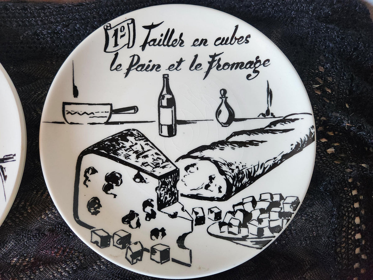 Vintage French GIEN Fondue Plates: Savoyard Recipes, Camembert Style Box 9-Piece Set