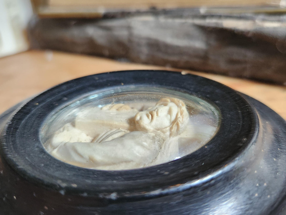Antique Napoleon III Meerschaum Carvings: Jesus & Madonna Ebony Frames