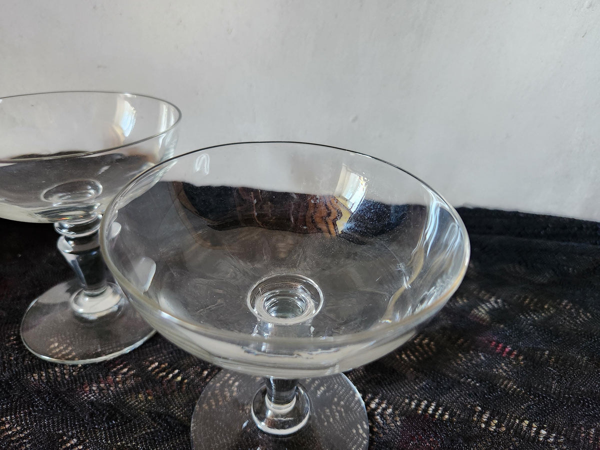 Vintage French Pair of 1940s Champagne Coupe Glasses