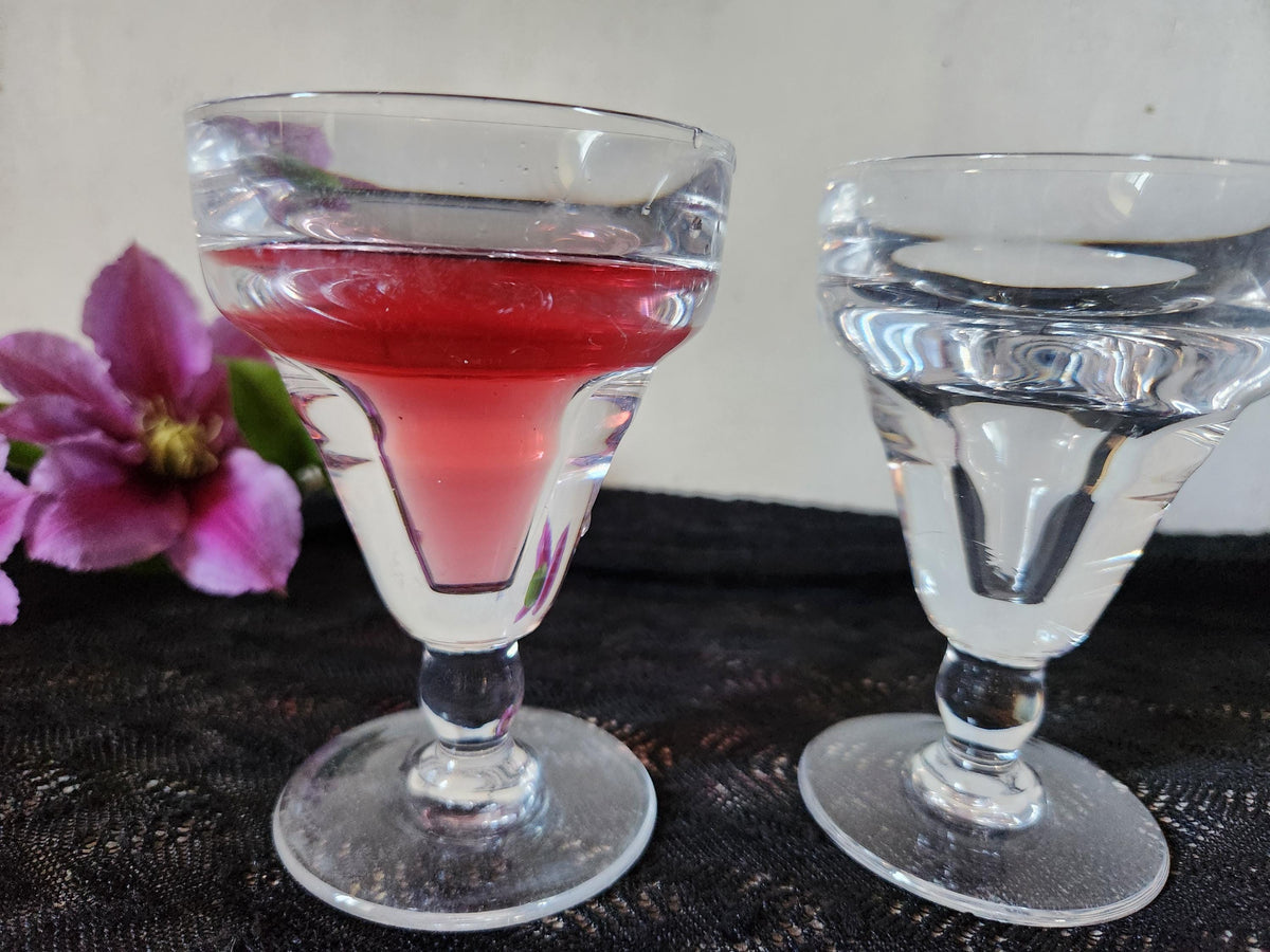 Antique French Pair Of Bistro Bar Glasses With Capacity Illusion