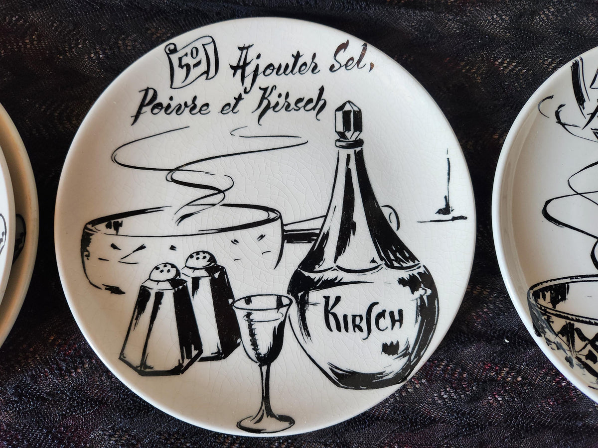 Vintage French GIEN Fondue Plates: Savoyard Recipes, Camembert Style Box 9-Piece Set
