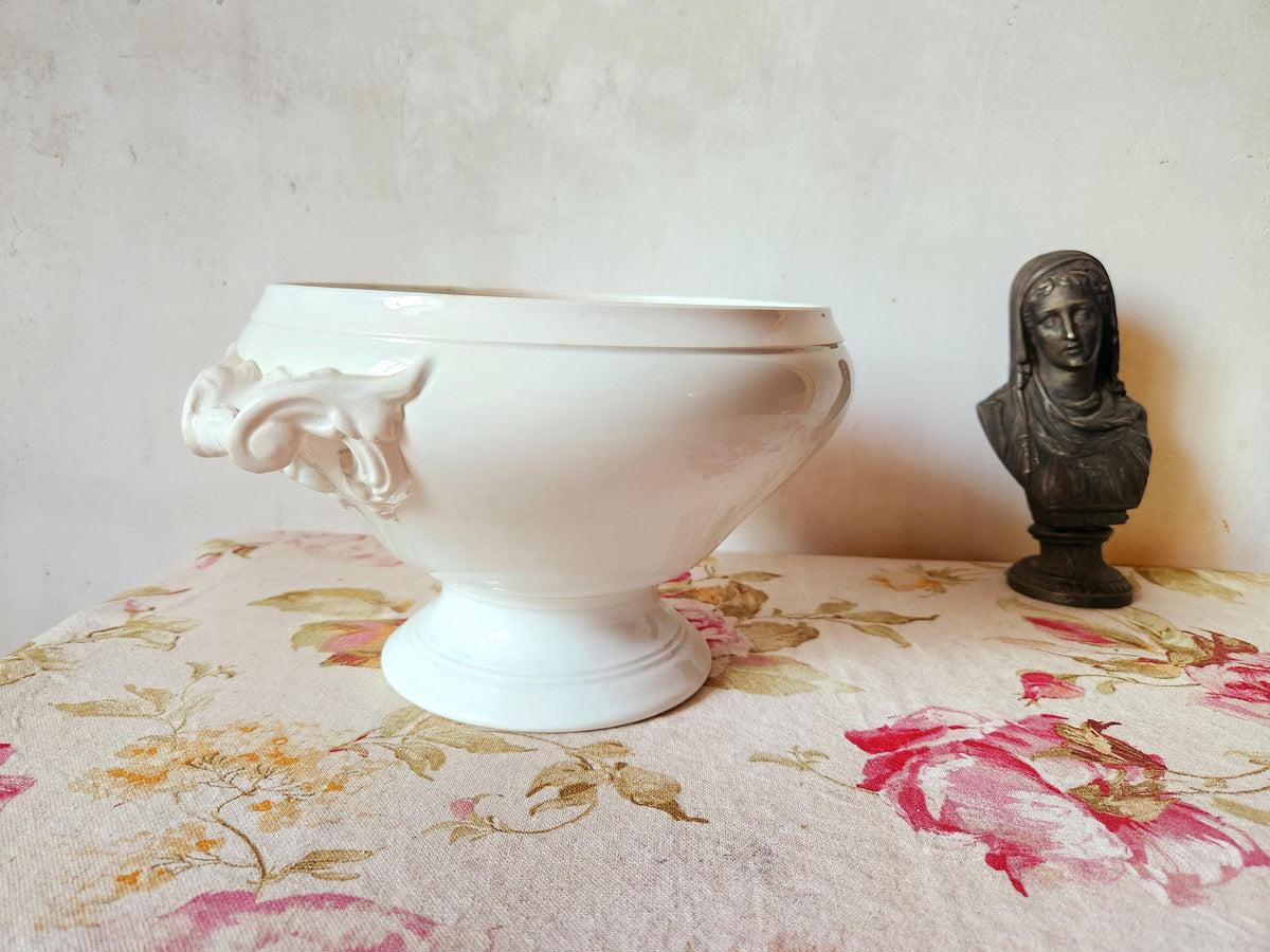 Antique French 19th Century Sarreguemines Ironstone Tureen Bowl: French Farmhouse Decor - No Lid