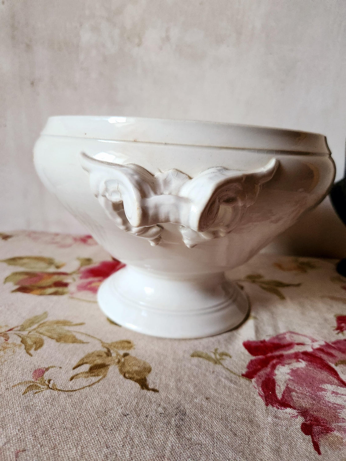 Antique French 19th Century Sarreguemines Ironstone Tureen Bowl: French Farmhouse Decor - No Lid